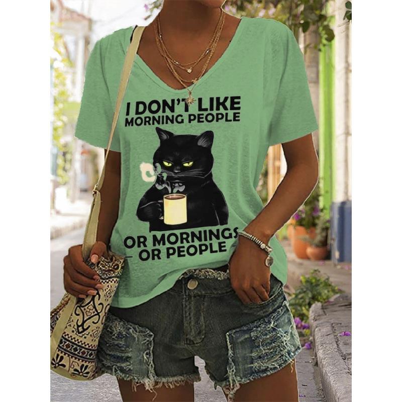Damen T-Shirt mit Print, Künstlerisches Kurzarm-V-Ausschnitt Sommeroberteil, Stilvoll und Trendig