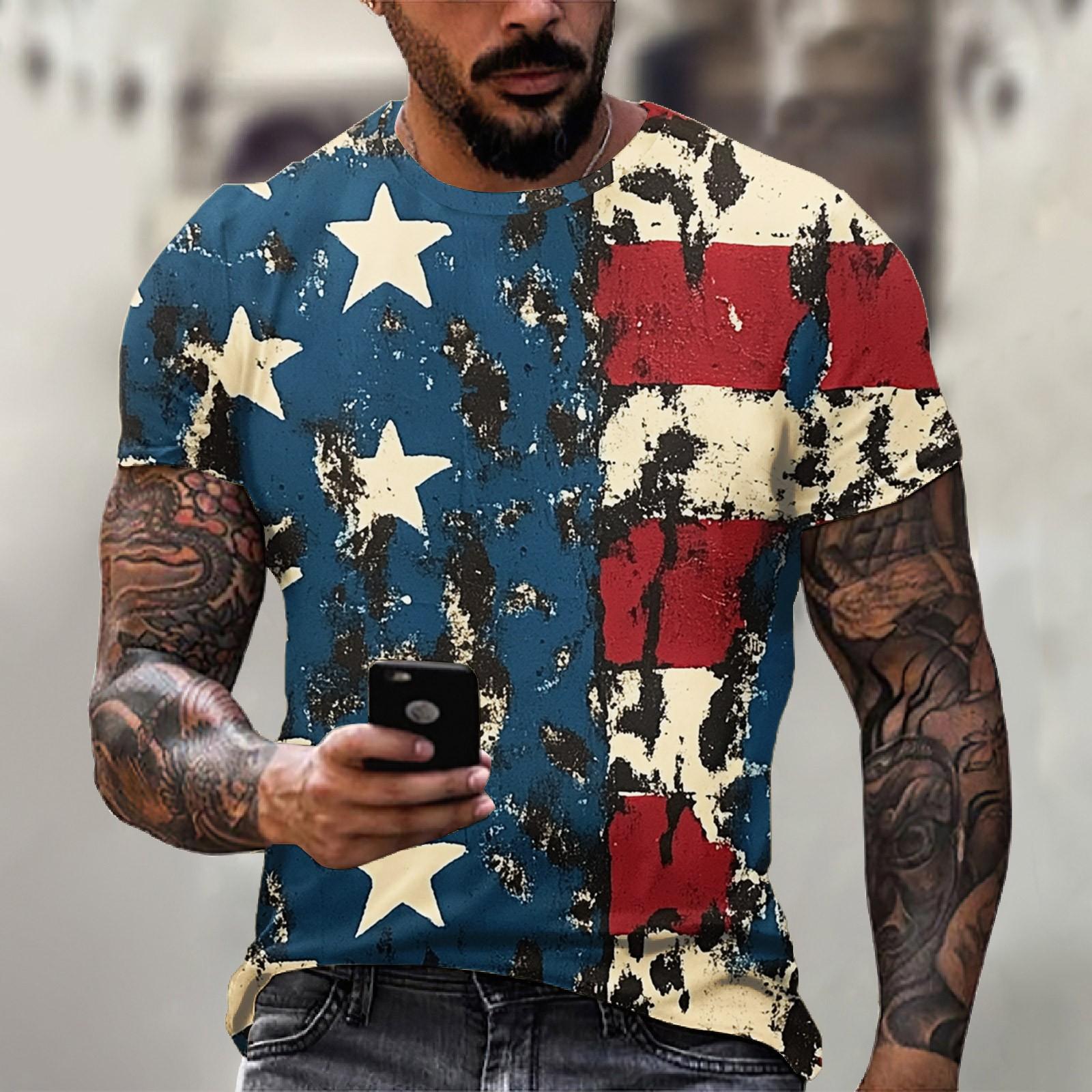 

Мужская футболка с круглым вырезом и короткими рукавами с принтом «День независимости» XXL чёрный