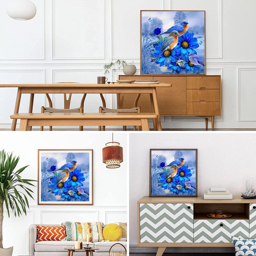 DIY Diamond Painting Blue Birds and Flowers Cross Stitch Kit Mosaic Art Diamond Painting Full Circle/Square Diamond Home Decoration