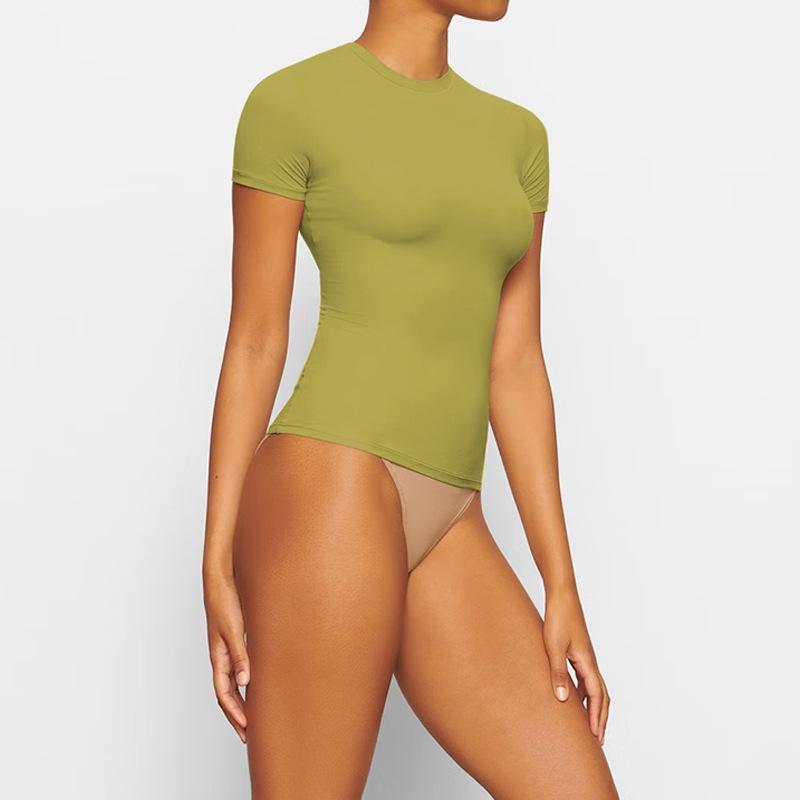 T-shirt Femme Manches Courtes Col Rond Coupe Slim Style Européen & Américain 2025 - Inspiré par les Kardashian