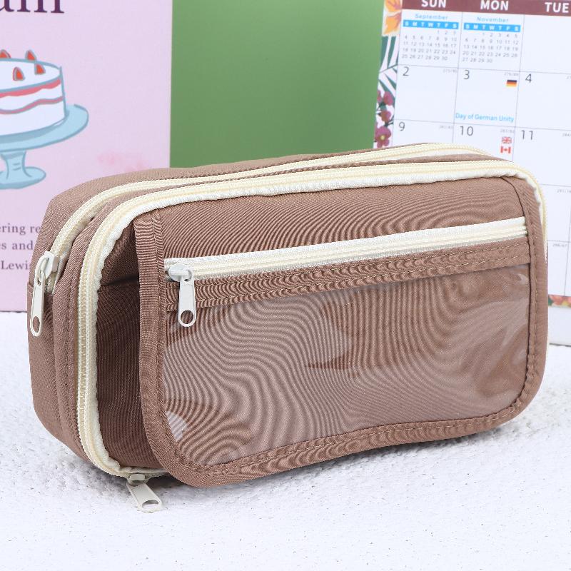

Large Capacity Mesh Pencil Case - Multi-Zipper Stationery Organizer for School & Office кавовий