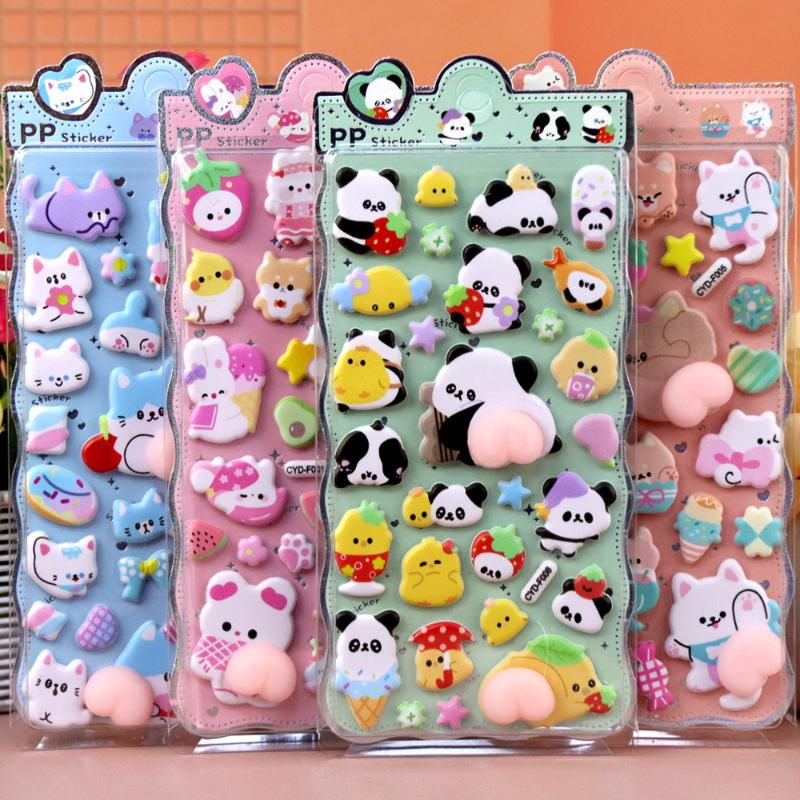 Kawaii Cute Stereoscopic Animals Fart Peach Stereo Relieve Stress Decals Cartoon 3D Relief Sticker Diy Decor Stickers Supplies