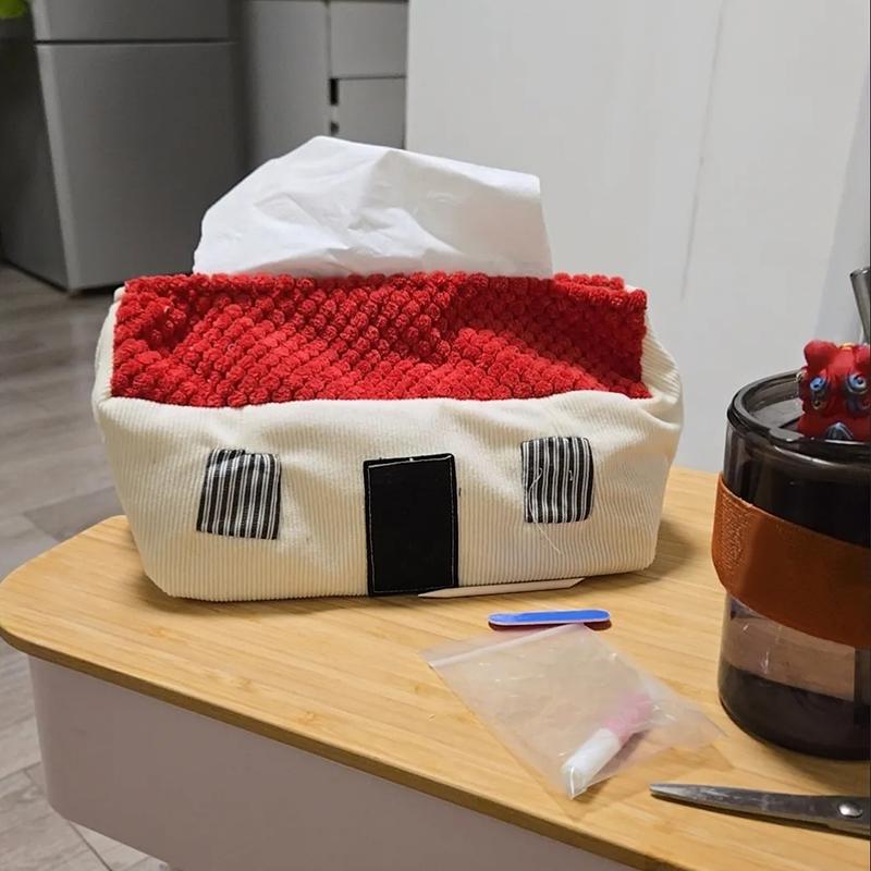 1PC Napkin Holder Creative Small House Tissue Bag Home Decoration Fabric Tissue Bag Cartoon Desktop Storage Cute 15x12.5cm