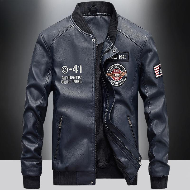 Chaqueta de cuero de otoño e invierno para hombre, chaqueta de cuero de motocicleta de lana, jersey de béisbol juvenil de moda, chaqueta de cuero bordada