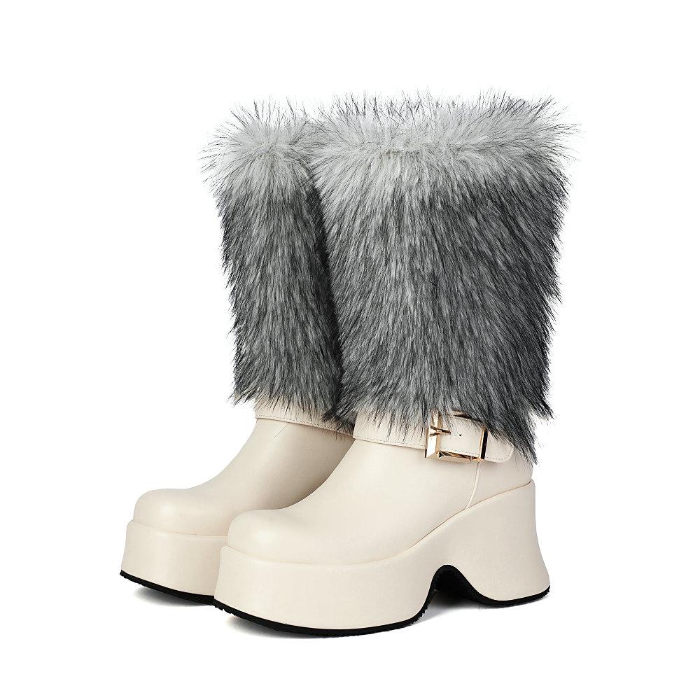 

Зимние снежные сапоги женские полусапоги на платформе с теплым мехом 2024 панк стиль кожаные туфли на танкетке 41