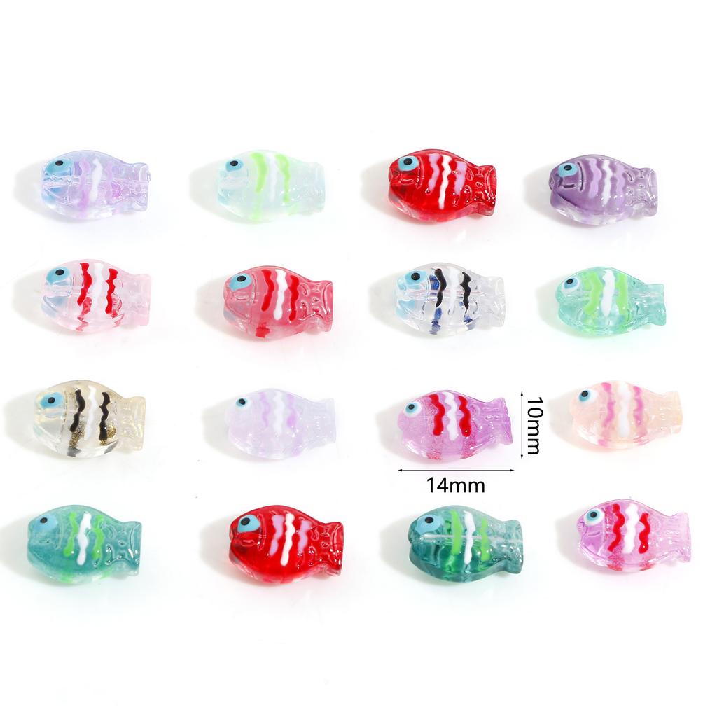 5 PCs Lampwork Glass Beads Ocean Jewelry Beads For DIY Charm Jewelry Making Fish Animal Multicolor AB Rainbow Color  14mm X 10mm