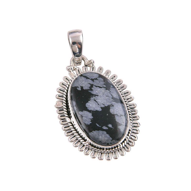 Natural Snowflake Obsidian Gemstone Handmade 925 Solid Silver Pendant 1.50" l6B73