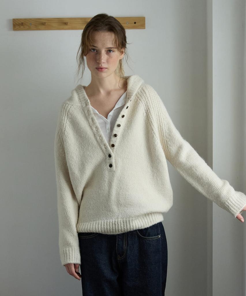 OPENDOORSTUDIO Cloud Alpaca Hoodie Knit Ivory