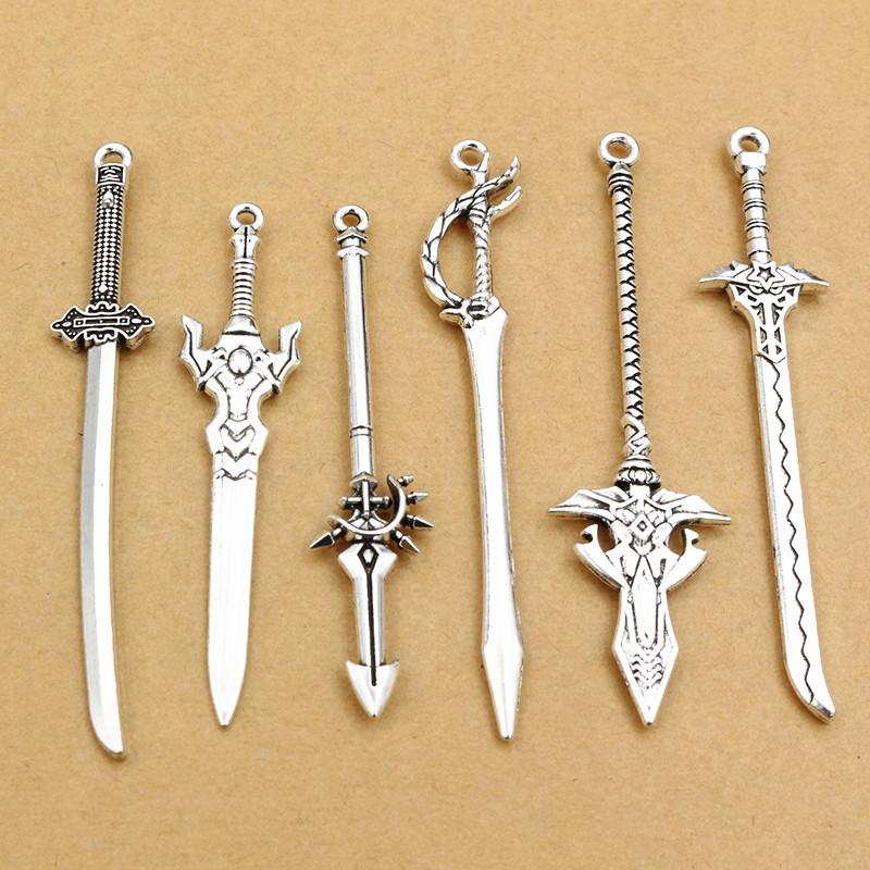 10pcs/lot Antique Silver Plated Sword Blade Charms Pedants DIY Jewelry Making Accessories Findings