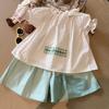 Girls Summer Stylish Baby Doll Blouse Short Sleeve Shirt Two Piece Set Fashionable Toddler Top Outfit