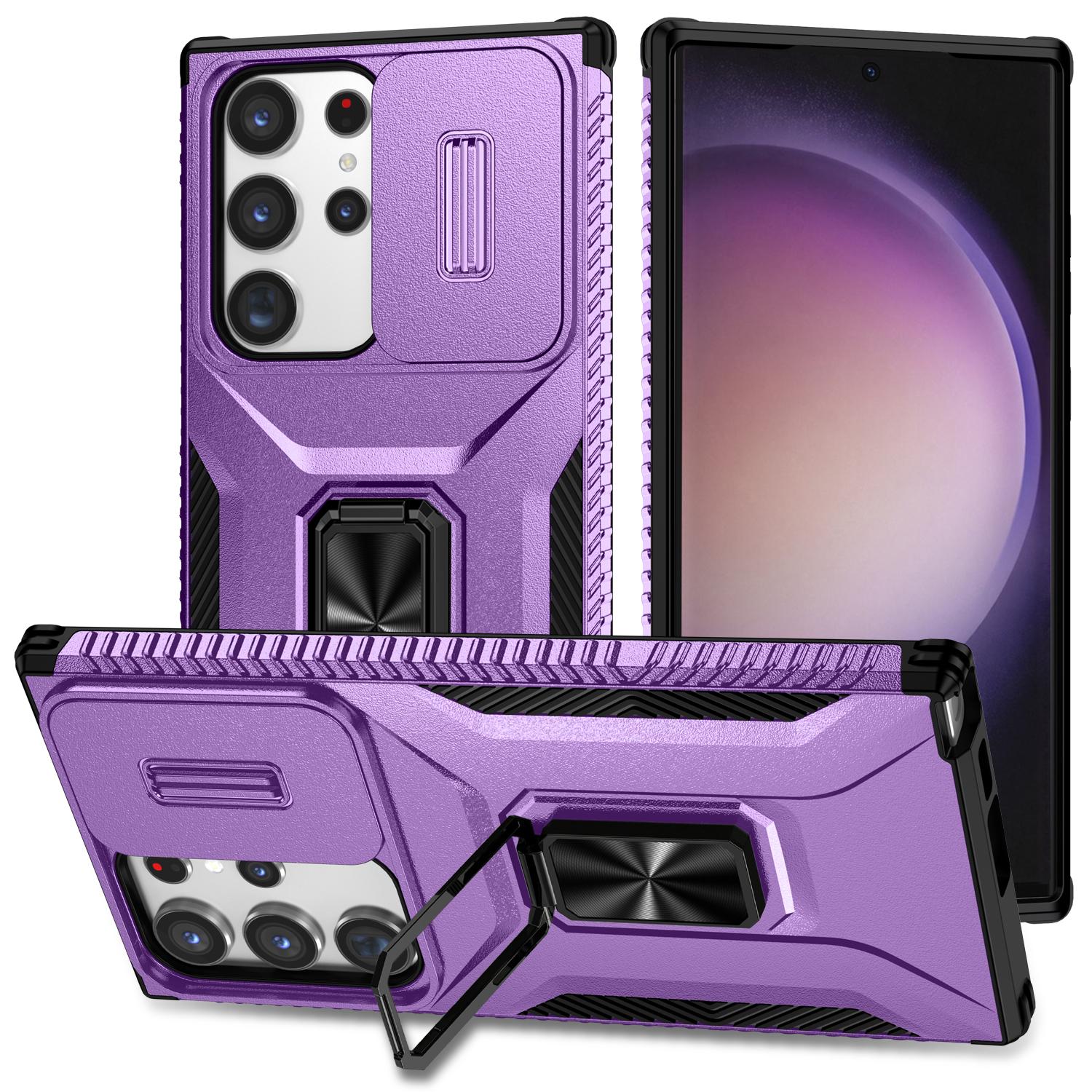

For Samsung Galaxy S23 Ultra Case Camshield Kickstand TPU+PC Anti-Slip Phone Cover Purple