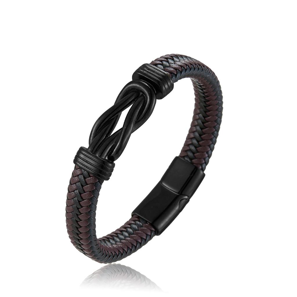 Bracelet New Men's Handwoven Engraved Twist Bracelet Black Leather Bracelet