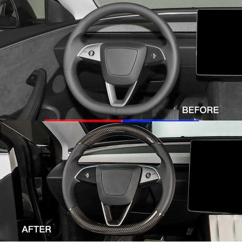 For Tesla New Model 3 Highland 2024-24 Accessories Steering Wheel Cover Real Dry Carbon Fiber 3K240G Steering Wheel Shell Decor