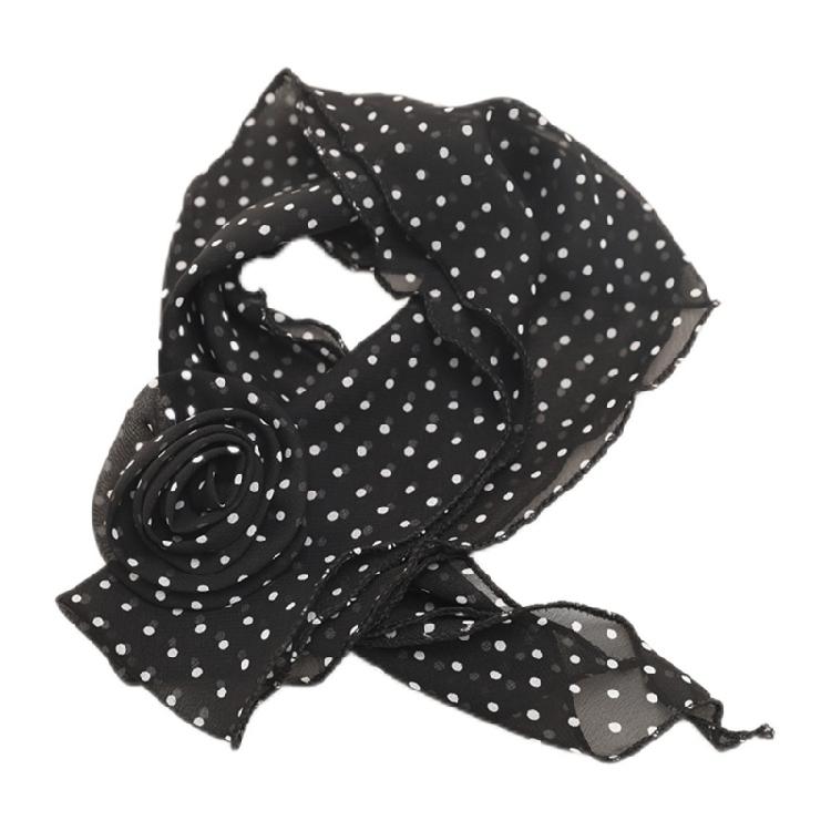 

Fashionable Neck Scarf Lightweight Long Muffler with Elegant Round Dot and Rose Pattern Trendy Women s Accessory чорний