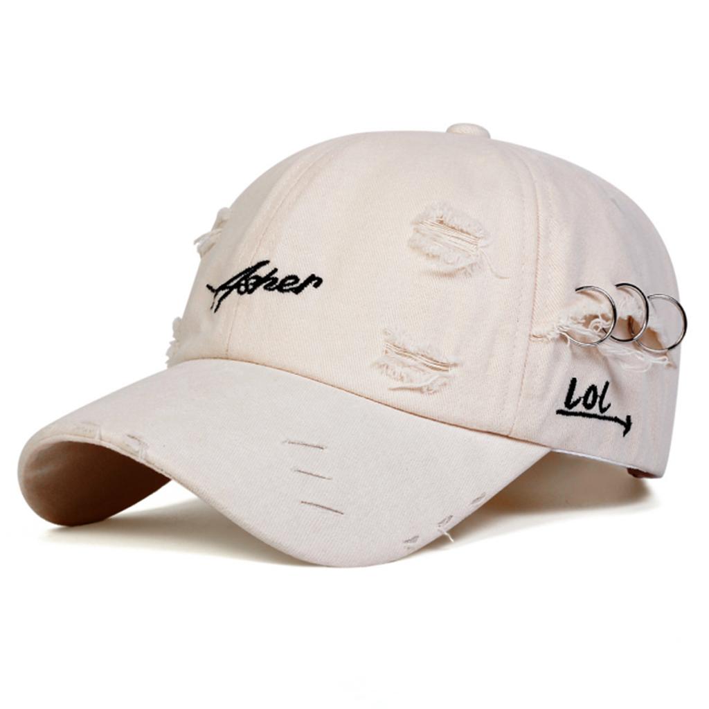 Men Asher Letter Embroidered Vintage Holes Baseball Cap Outdoor Adjustable Sunscreen Leisure Hat Spring Autumn Travel Tourism Beach Vacation