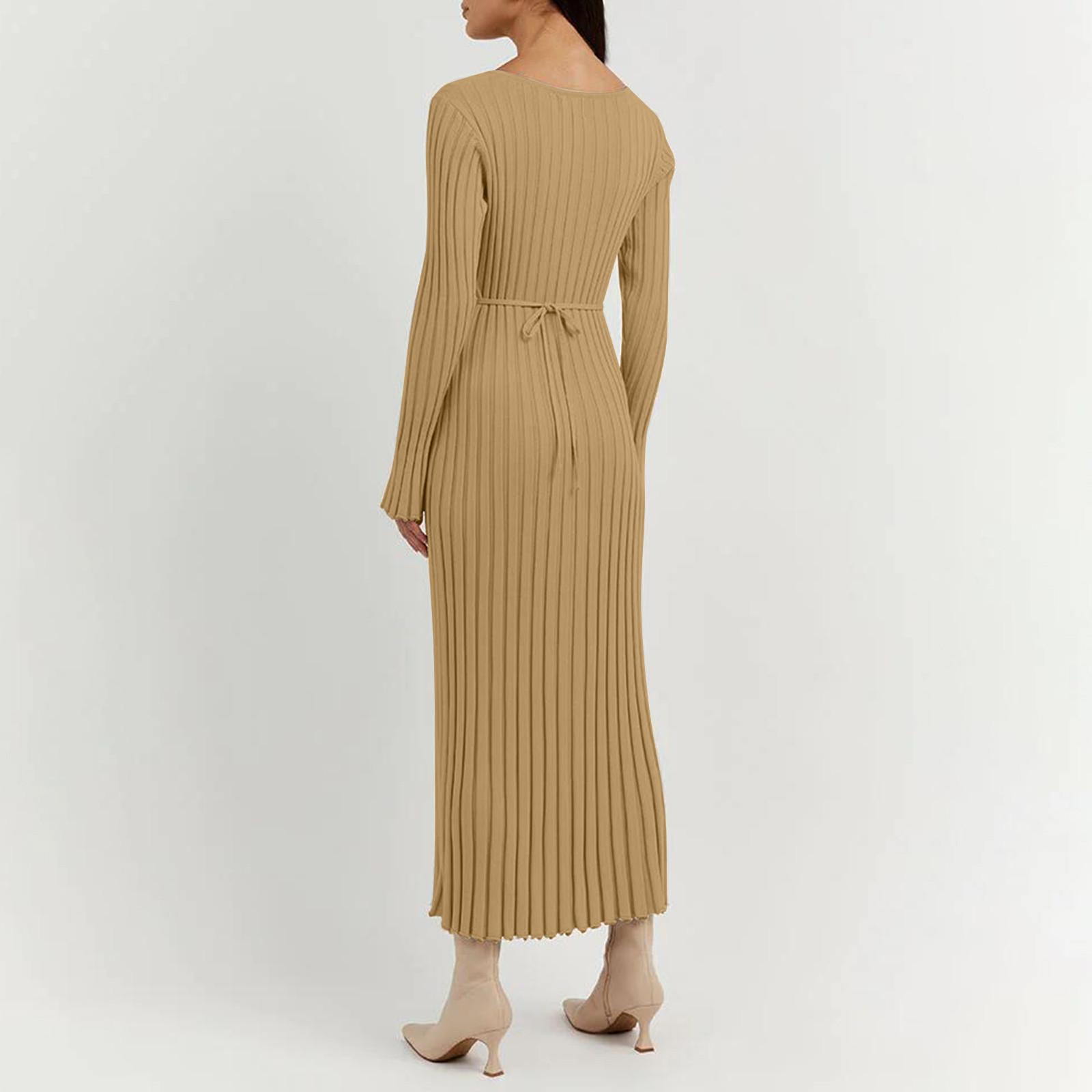 Женское модное повседневное утягивающее однотонное плиссированное платье с v-образным — фото 6