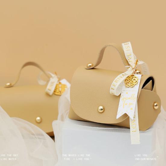 Packaging Box Ribbon Bow Handle Design Handbag Shape Faux Leather Wedding Favors Gift  Candy Bag Household Accessories