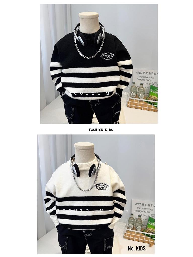 Striped Knit Sweater for Boys - Cozy Autumn/Winter 2025 Korean Style Pullover