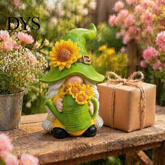 Indoor Window Sill Ornaments Sunflower Gnome Statue Ornaments, Resin Faceless Figurines, Pastoral Gifts for Garden Lovers Style Tabletop Figures