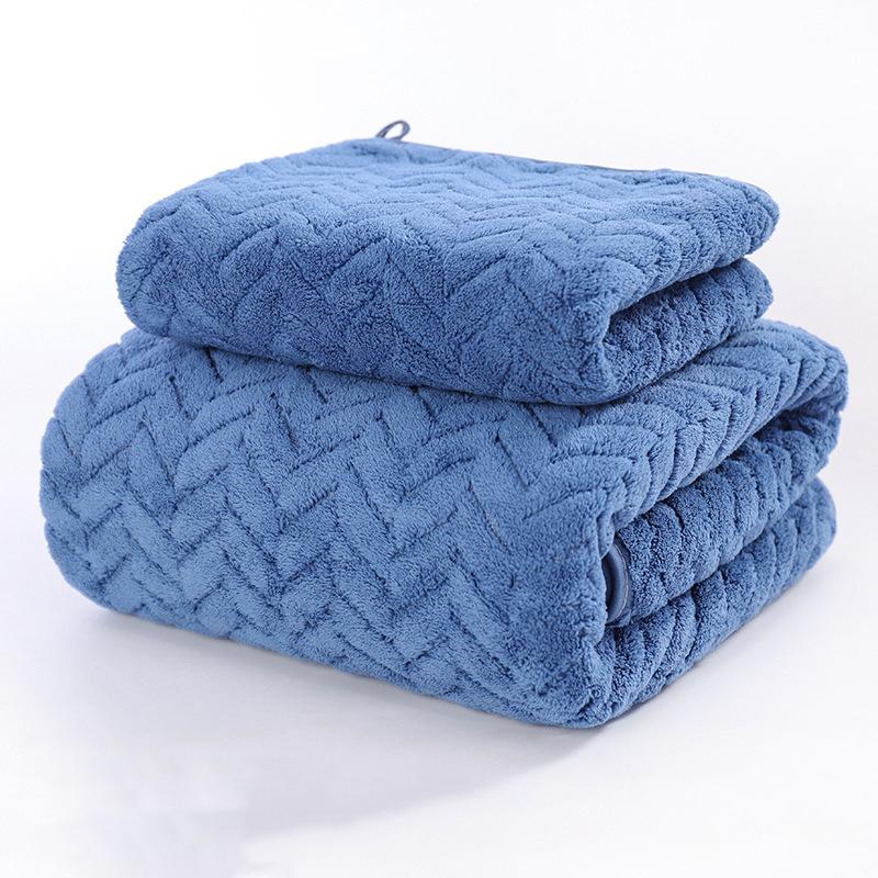 Thickened Absorbent Wheat Ear Coral Fleece Towel Bath Towel Coral Fleece Wheat Ear Wrapped Large Bath Towel Beach Towel KTY 35x75cm синий