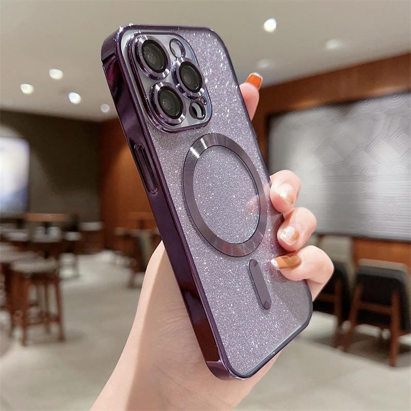 Suitable for Apple IPhone16 Electroplated Magnetic Glitter Phone Case 14Promax Transparent Color 15 Anti-drop Protective Case