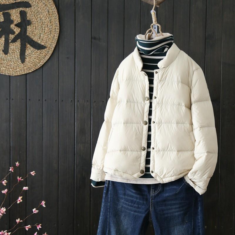 Womens Short Lightweight Duck Down Puffer Jacket Stand Collar Casual Winter Coat
