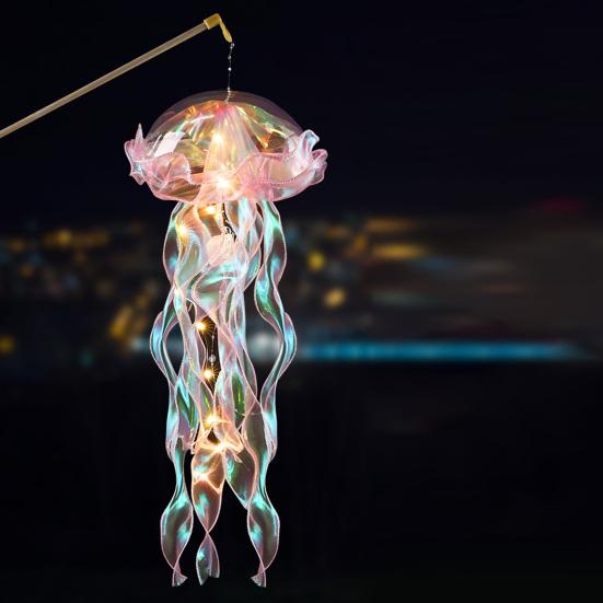 Bunte Quallenlampe mit langem Spitzenband Tragbare Quallenlaterne mit Griff LED-Nachtlicht Dekoration für Schlafzimmer Veranda Hochzeit