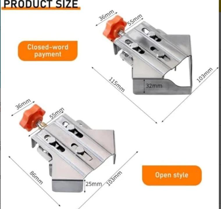 

Угловые зажимы, угловой зажим 90 градусов, столярные зажимы для рамок картин, прочные торцевые зажимы из нержавеющей стали с быстрым освобождением 1 Closed A + 1 Open B