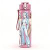 1PC Two Ladies Light Denim Outfit 750ml Color Plastic Sports Water Bottle Leakproof Flip Straw Lid Suitable for Sports Office Home Use