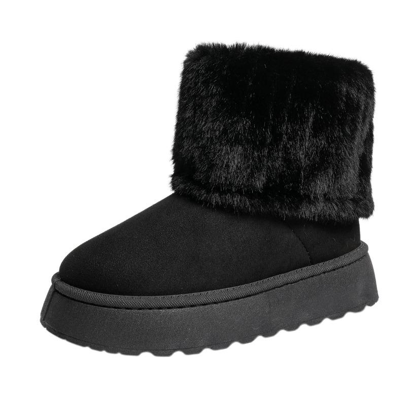 New thick-soled round head flip hairy short snow boots muffin bottom warm piled thickened cotton boots