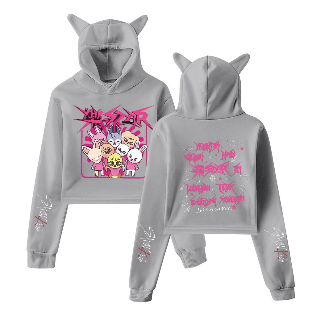 Stilvolles Damen-Kapuzenpullover-Sweatshirt mit Stray Kids-Aufdruck, trendiges langärmeliges Oberteil.