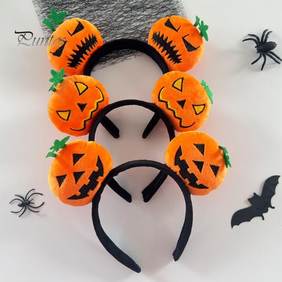 Versatile Costume Hair Pieces Halloween Plush Pumpkin Headband, Fuzzy Orange Ghost Face Holiday Headwear for Kids Adults Accessories Women Cosplay