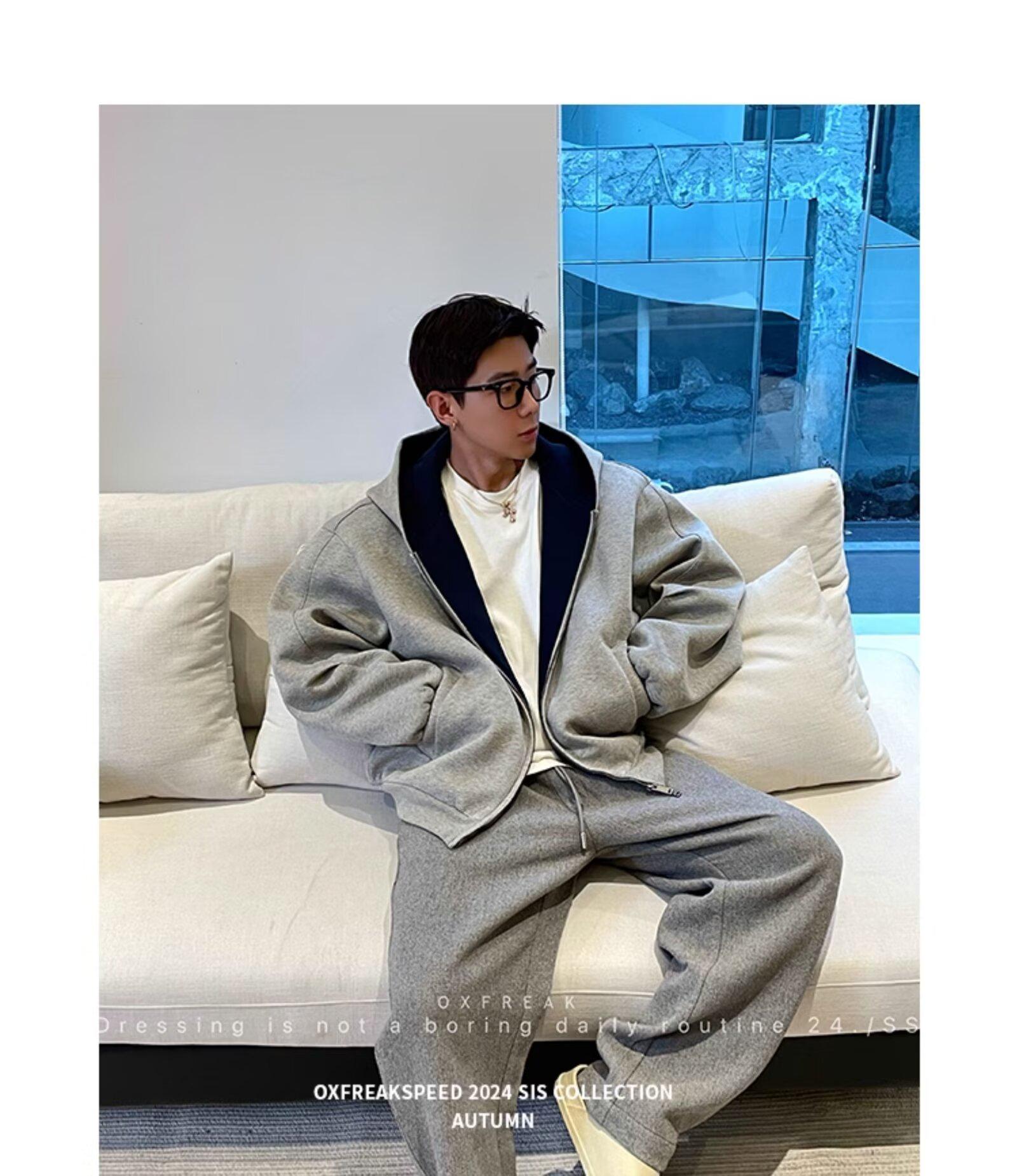 Men s Japanese Style Cleanfit Zip-up Hoodie: Autumn Fashionable & Simple XL