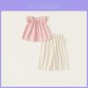 Conjunto de dos piezas de algodón floral de verano para niña con top de manga corta y pantalones de pierna ancha