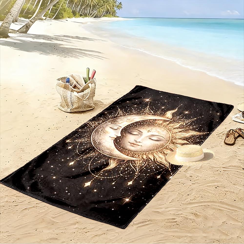 Golden Sun and Moon Face Design Beach towel quick-drying for travel outdoor sports jogging beach and swimming