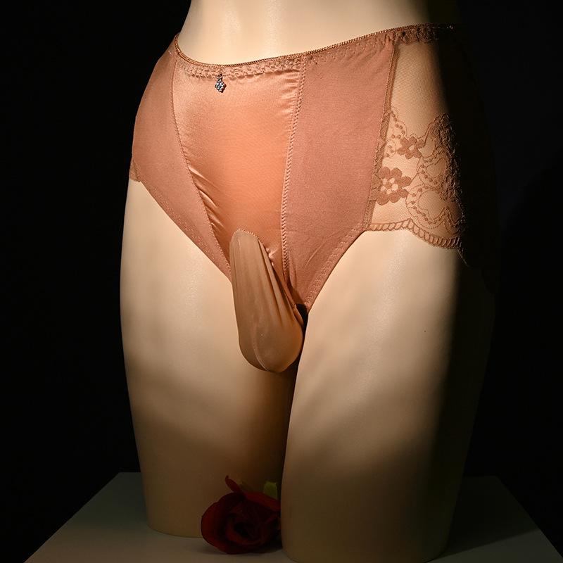 Men'S Underwear Crossdressing Sissy Briefs Breathable Underpants High Waist Gays Lingerie Ultra-Thin Sheer Lace Panties
