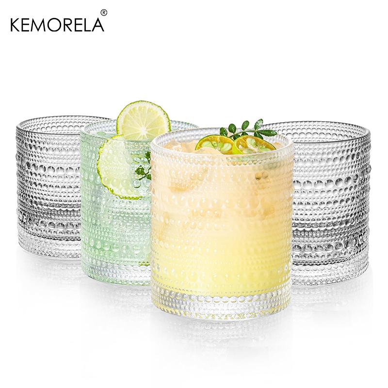 

4PCS 250ML Hobnail Iced Beverage Goblets Vintage Drinking Glass Cup Wine Soda Juice Glassware set for Parties Bars 301-400ml