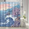 1Pc Cartoon Ocean Waves Sunset Cliff Cherry Blossom Tree Shower Curtain, Bathroom Decoration, Including Shower Curtain And