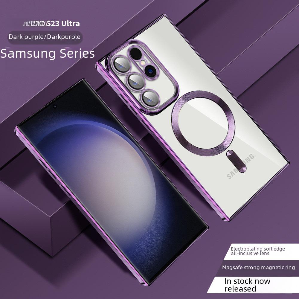 

Samsung S25 Ultra Electroplated Magnetic Soft Case - Magsafe Compatible for S22, S23 Plus - Transparent Protective Cover S23