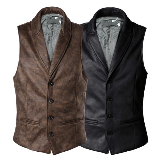 Gilet da uomo monopetto tinta unita in finta pelle scamosciata bavero colletto con risvolto gilet autunno inverno giacca senza maniche streetwear