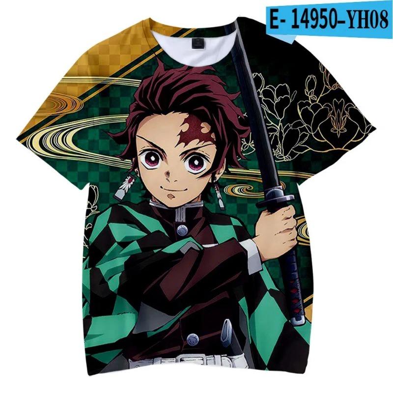 Sudadera de Manga Corta para Niños Top de Dibujos Animados Camiseta Estampada en 3D Anime Demon Slayer Niños Niñas Verano Moda Urbana Camiseta Top