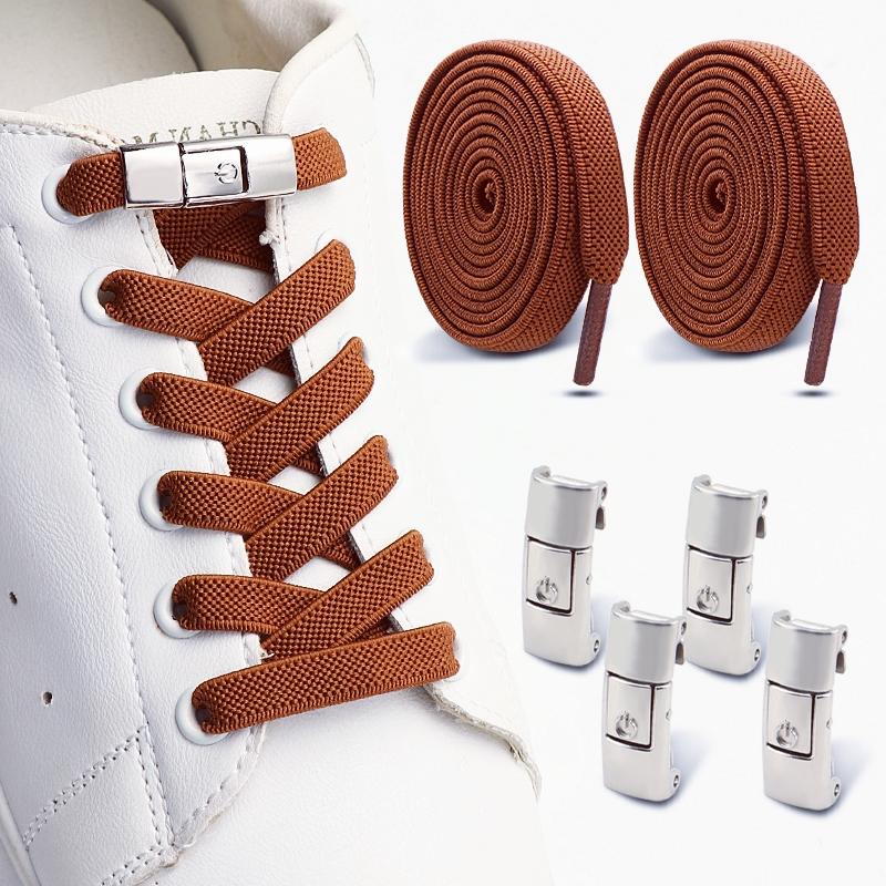 Flat Elastic Shoelace for Sneakers Sport Tieless Shoe Laces Press Lock No Tie Shoelaces One Size Fit All Adult Kids 1Pair/2Pair
