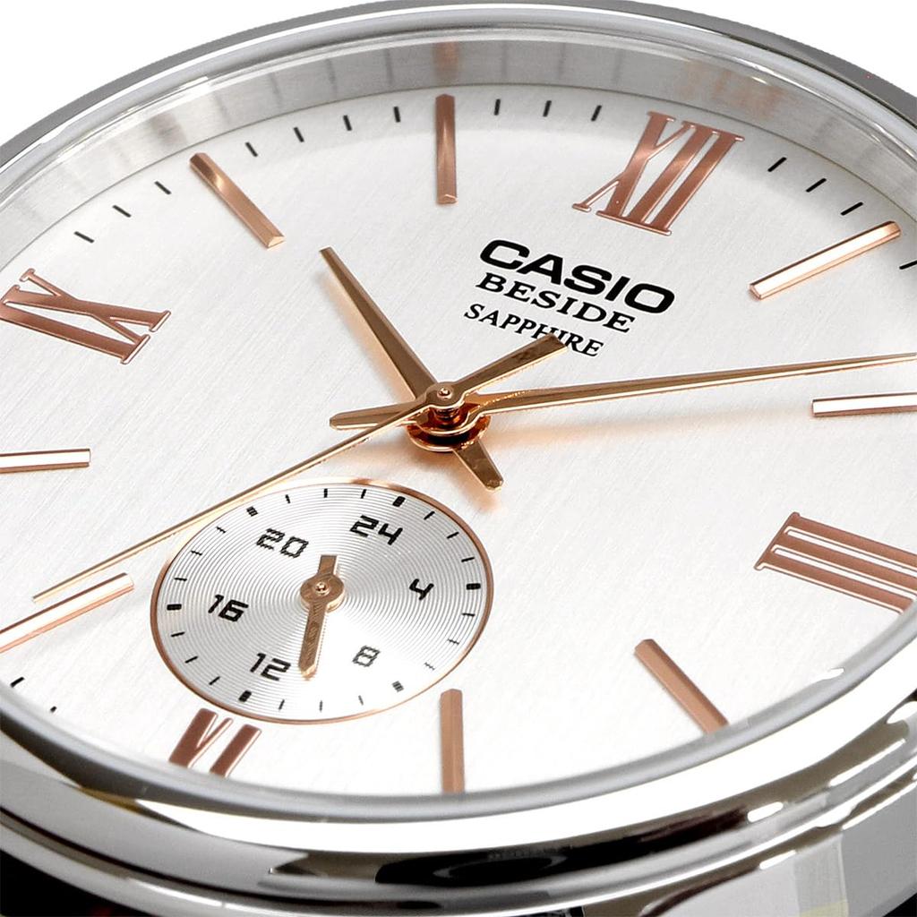 CASIO BESIDE Quartz Sapphire Brown Leather International Model [Casio] Men's Watch, Glass, BMS-100L-5AV, Band, 24-Hour Display, Silver, [Used]