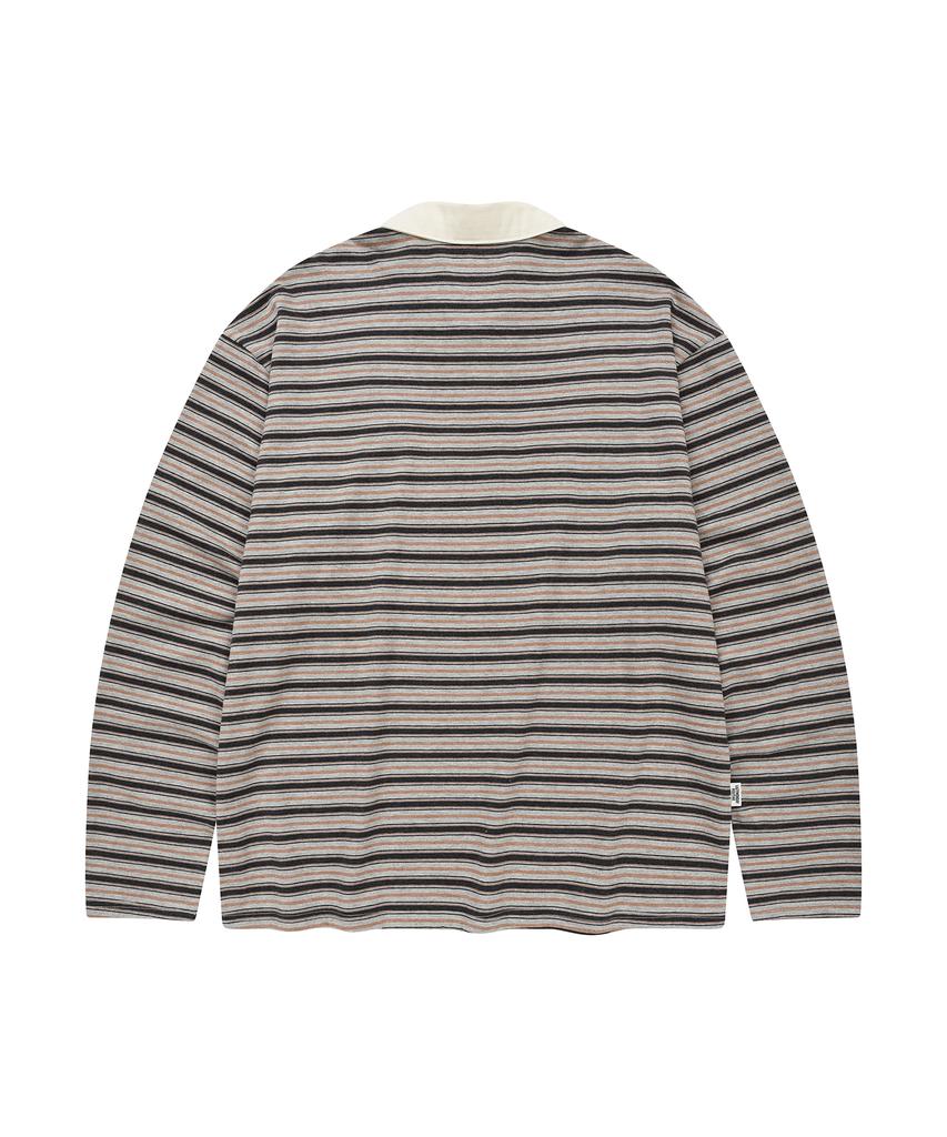 LMR Multi-Stripe Collared Long Sleeve T-Shirt Grey