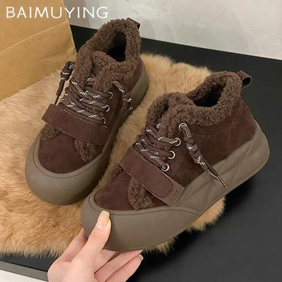 Botine de gleznă pentru femei cu platformă de blană, pantofi casual de modă din piele întoarsă, tendință 2025, iarnă, de firmă, pentru mers, sport, confortabili, Mujer Zapatos