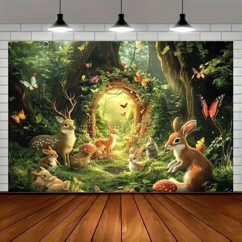 

2D Magical Forest Animals Backdrop Deer Rabbit Photography Background 47.2x31.5inch/120*80cm