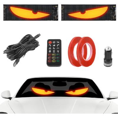 2PCS LED Eyes For Car Windshield,Car Accessories 14 X 4.3 Inch LED Devil Eyes Light,Programmable Flexible Cars Windshield Display With Remote