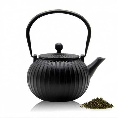 OULOVECO Iron Teapot, IH Compatible, Teapot/Induction Cooktop Compatible, with Tea Strainer, Suitable for Direct Flame/IH/Induction Cooktops, Iron Sup