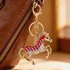 Horse-Shaped Rhinestone Keychain with Carabiner Clip Sparkling Zircon Animal Key Ring for Keys Bags Lucky Symbol for Car Home Decor