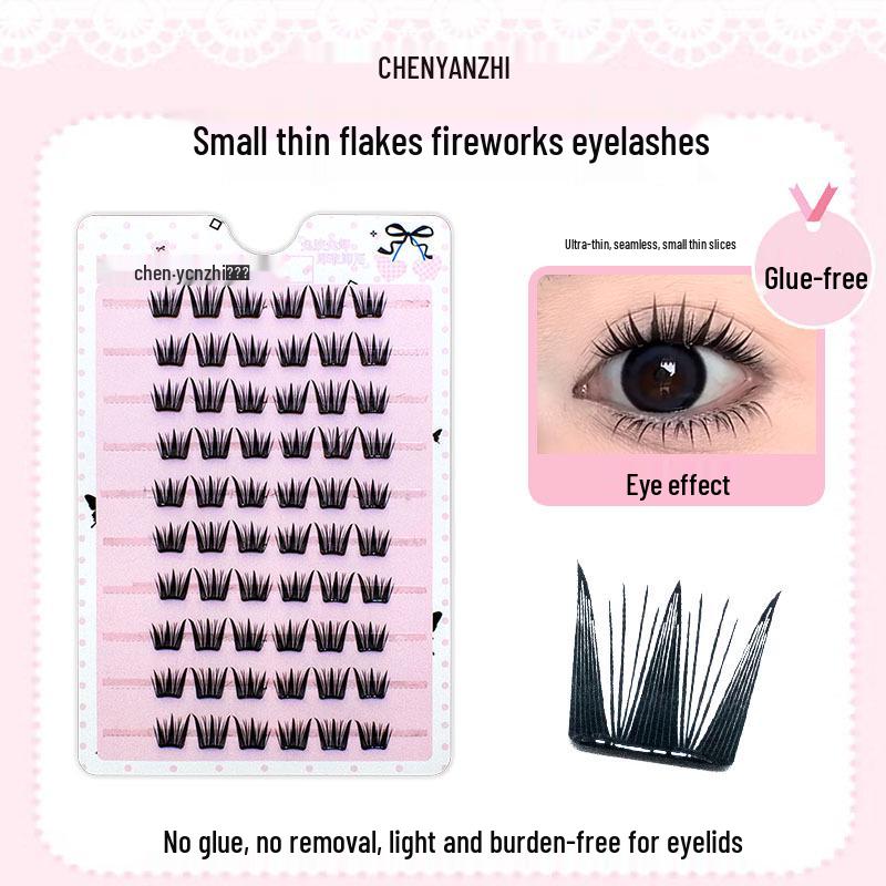 Firework Flake Adhesive-Free False Eyelashes - Voluminous & Natural for Beginners 10-13